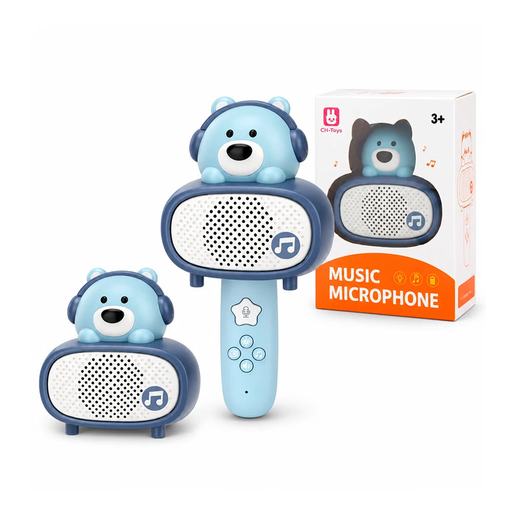 Microfon karaoke cu Bluetooth și boxă, Ursuleț albastru (60430)