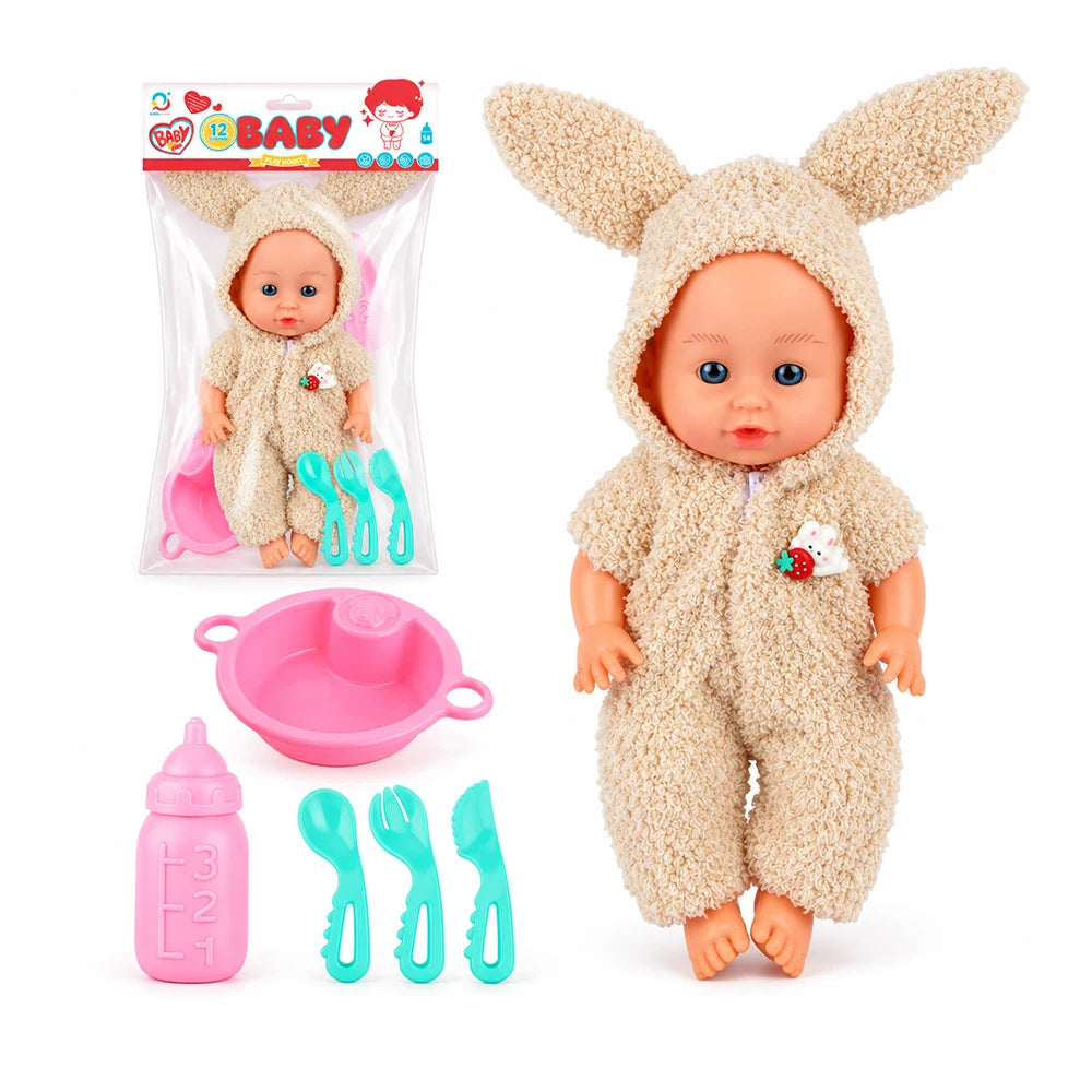 Păpușă bebeluș în costum de iepuraș cu accesorii, 27 cm (68491)