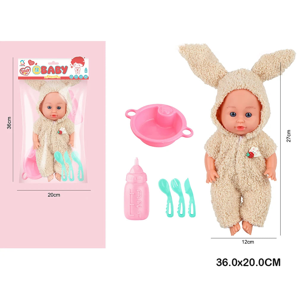 Păpușă bebeluș în costum de iepuraș cu accesorii, 27 cm (68491)