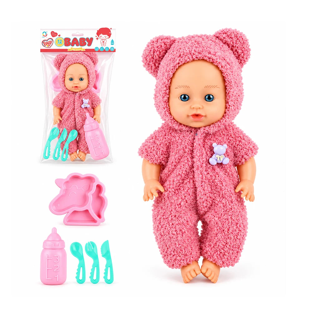 Păpușă bebeluș în costum de ursuleț cu accesorii, 27 cm (68552)