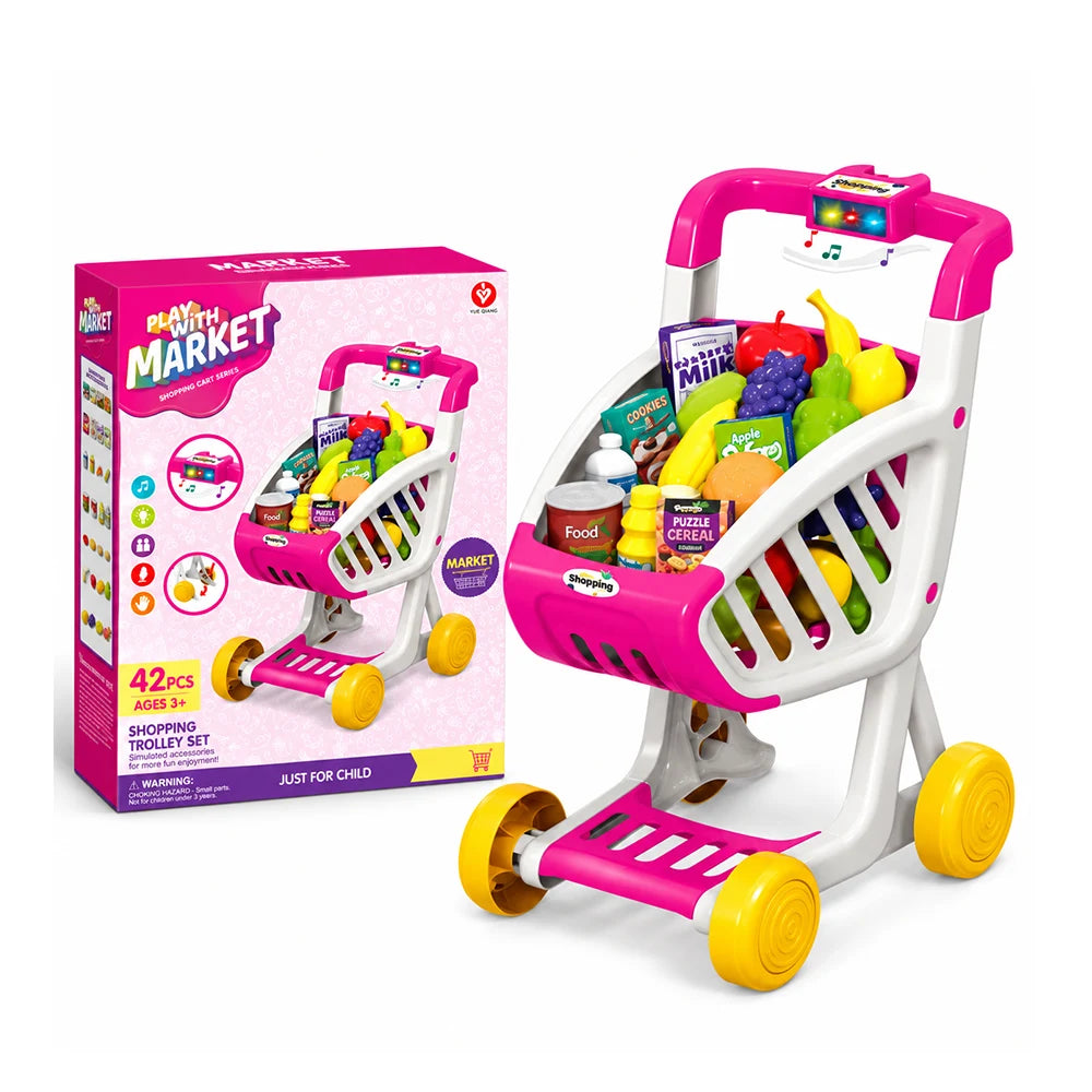 Cărucior de cumpărături cu produse alimentare, lumini și sunete, 42 piese (29443)