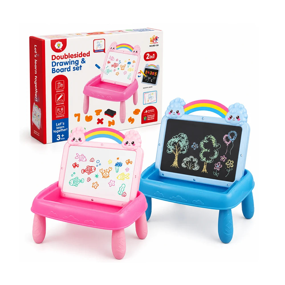 Tablă de desen magnetică cu două fețe și accesorii, 50 piese (42233)