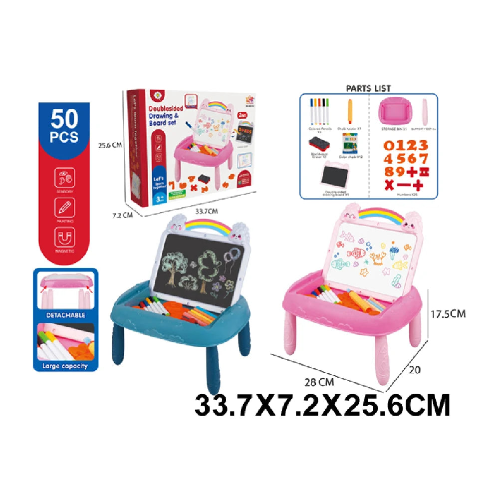 Tablă de desen magnetică cu două fețe și accesorii, 50 piese (42233)