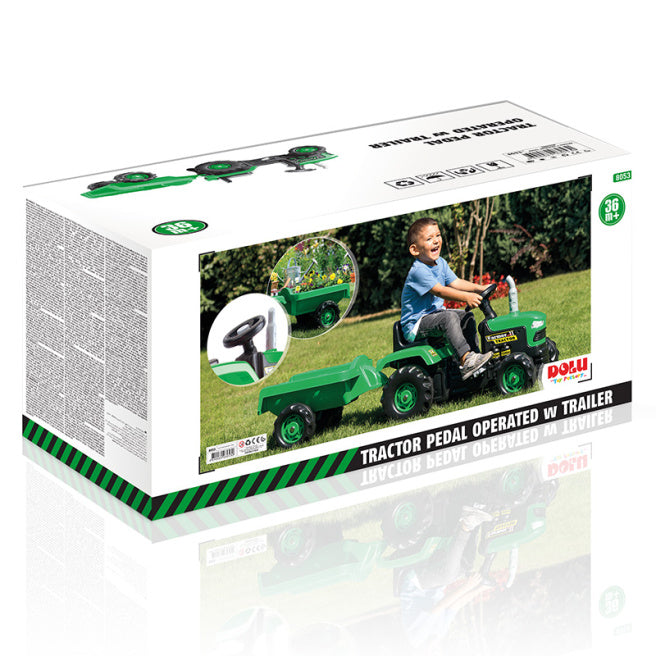 Tractor cu pedale si remorca Ranchero verde negru, cod 42463, Dolu (54x183x45cm)art.8053