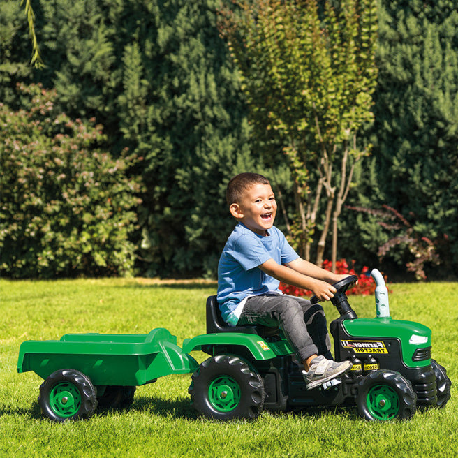Tractor cu pedale si remorca Ranchero verde negru, cod 42463, Dolu (54x183x45cm)art.8053
