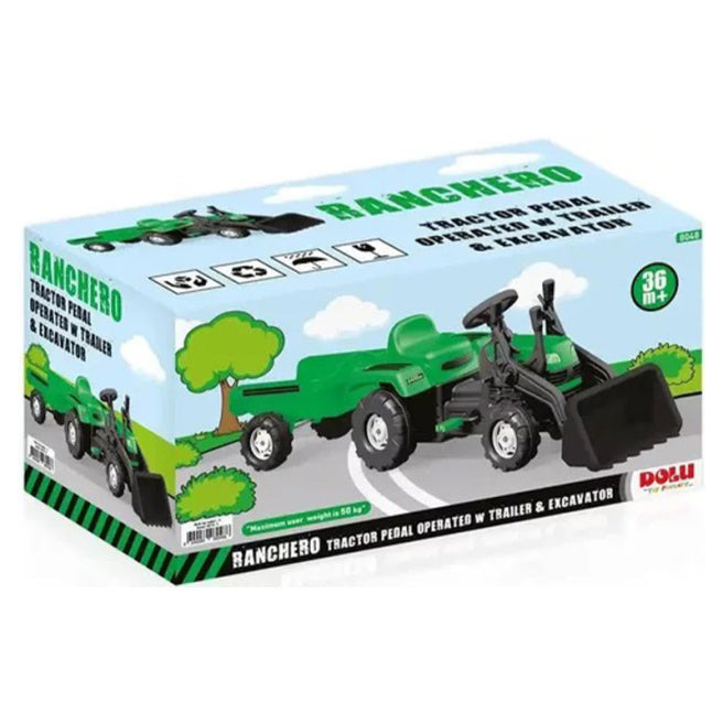 Excavator cu pedale și remorcă, verde, Dolu, cod 42461, 8048